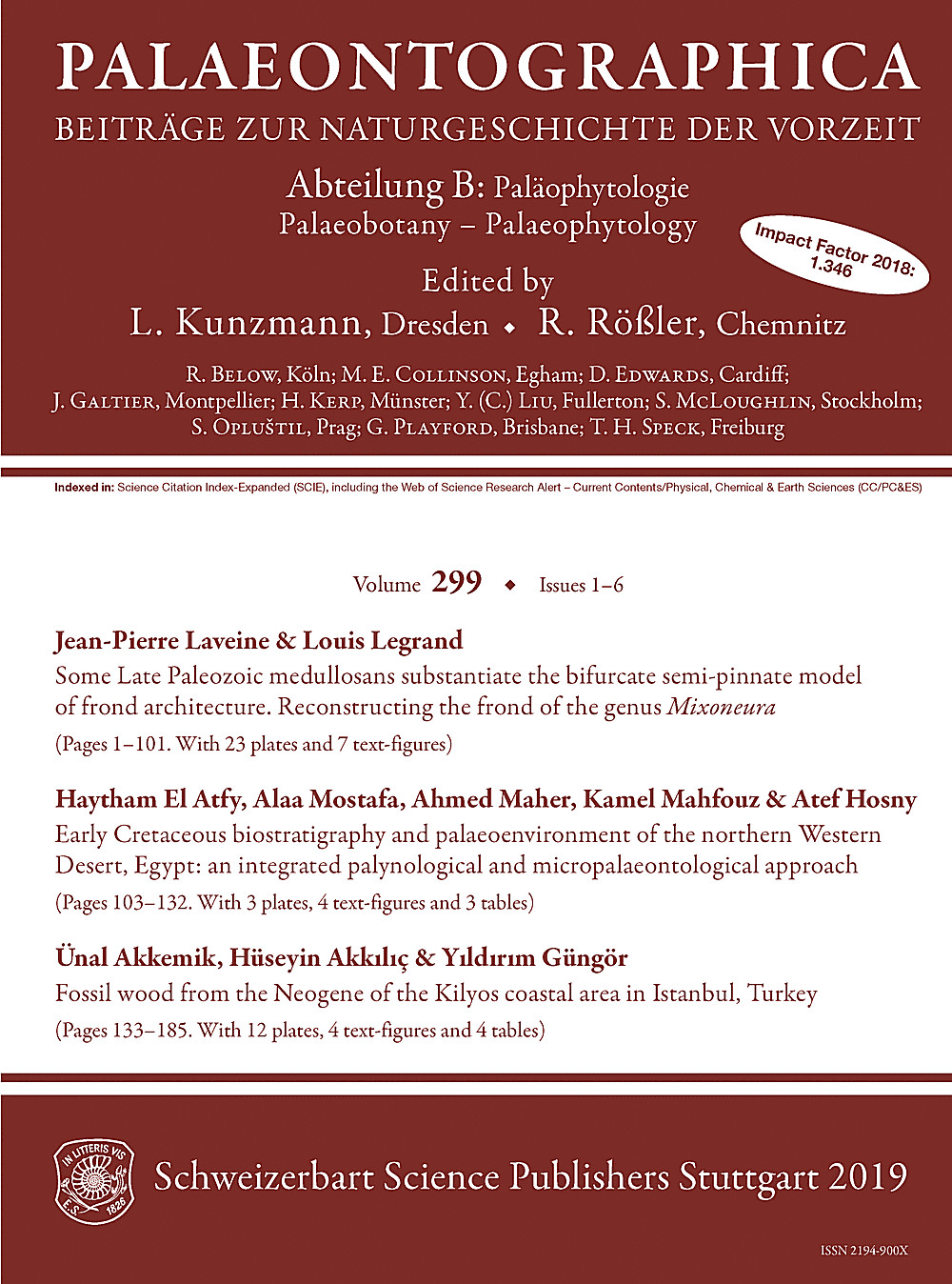 Umschlagbild des Buches: Palaeontographica Abteilung B Volume 299 Issue 1-6