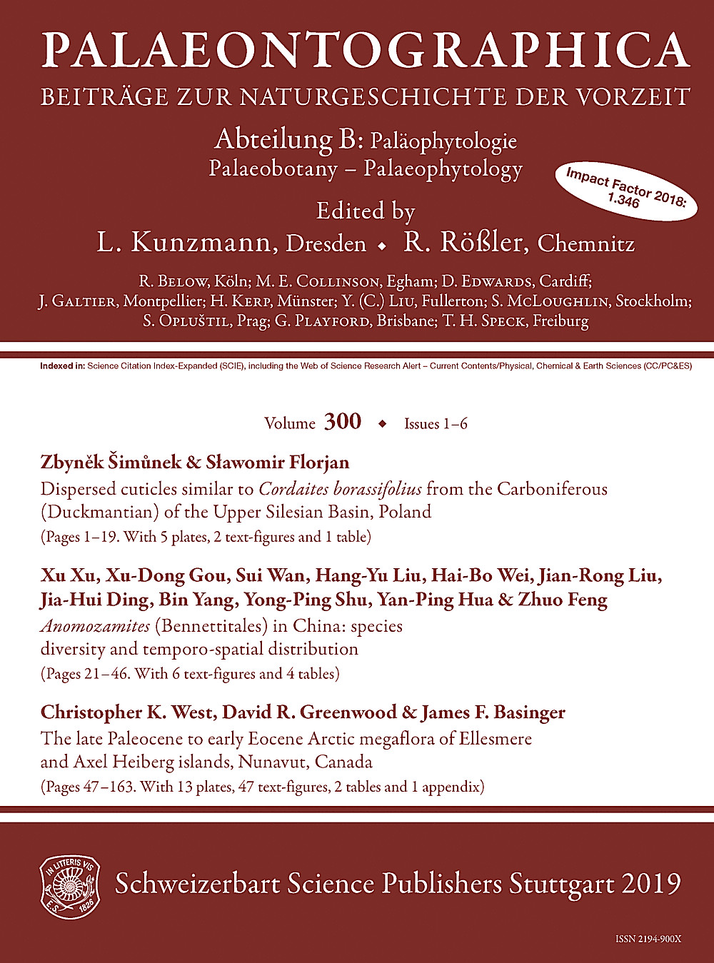 Cover image of: Palaeontographica Abteilung B Volume 300 Issue 1-6