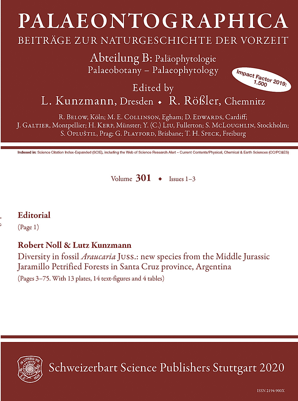 Cover image of: Palaeontographica Abteilung B Volume 301 Issue 1-3