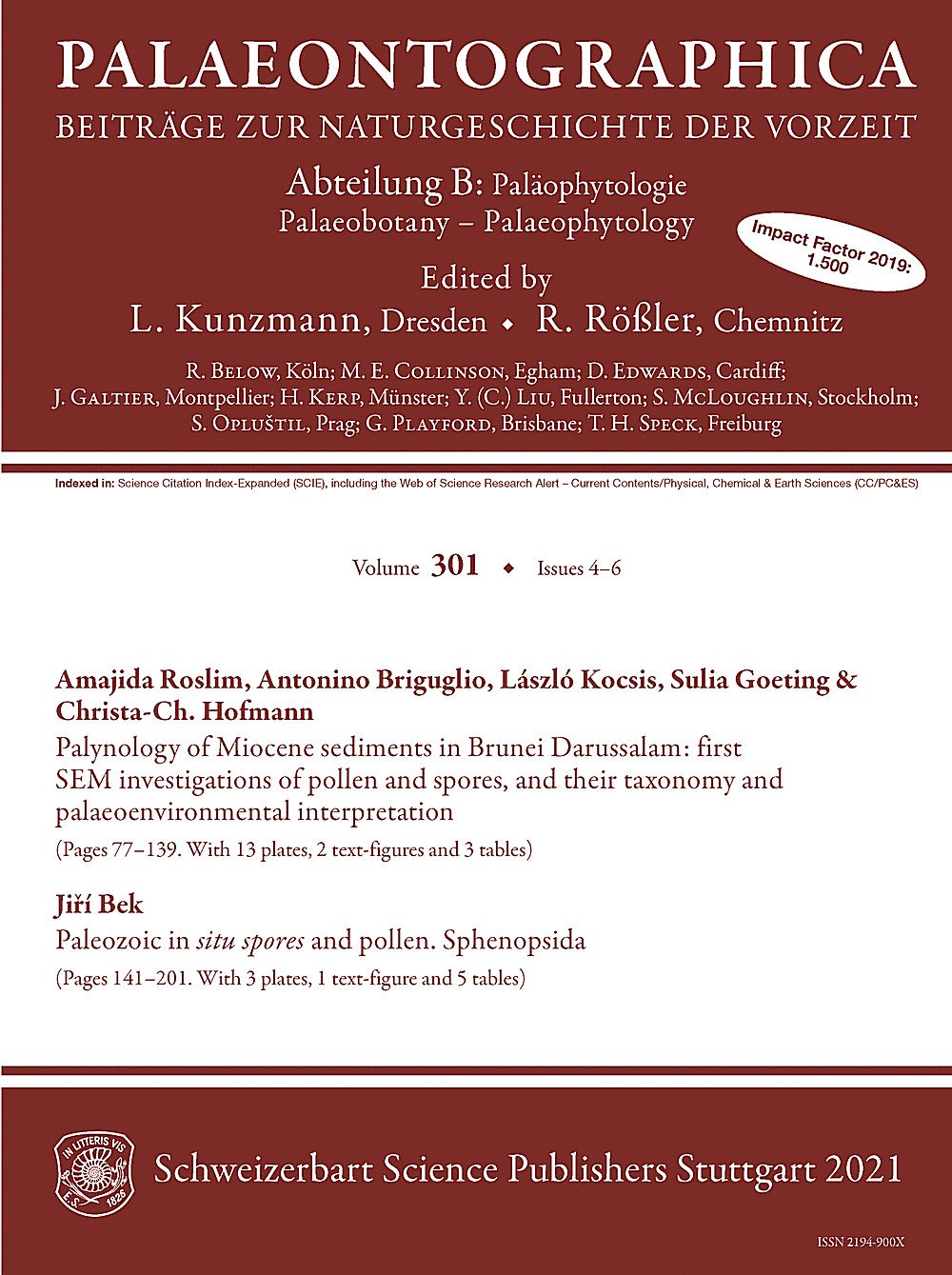 Cover image of: Palaeontographica Abteilung B Volume 301 Issue 4-6