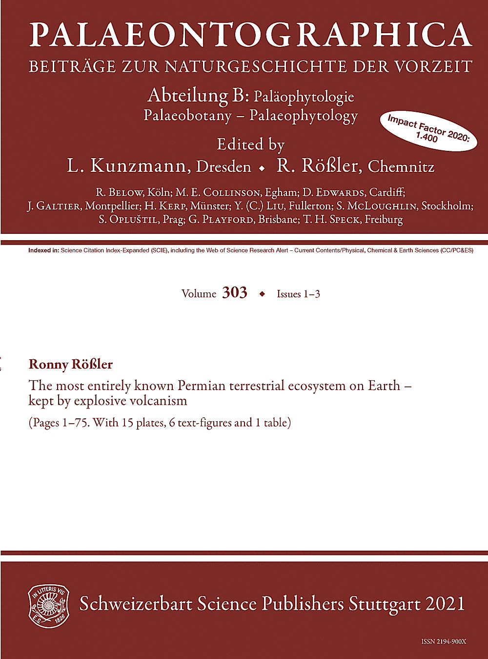 Cover image of: Palaeontographica Abteilung B Volume 303 Issue 1-3