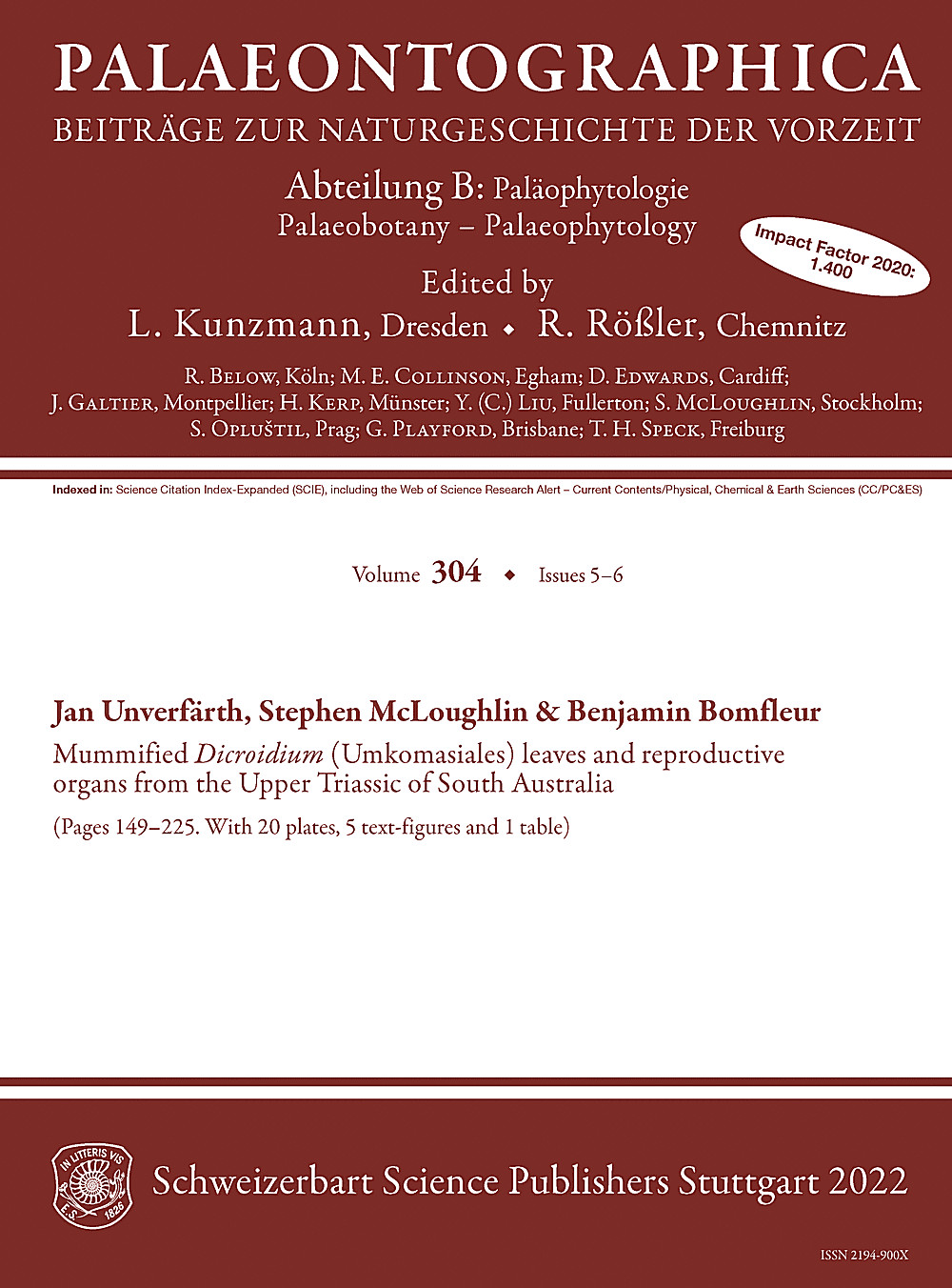 Cover image of: Palaeontographica Abteilung B Volume 304 Issue 5-6