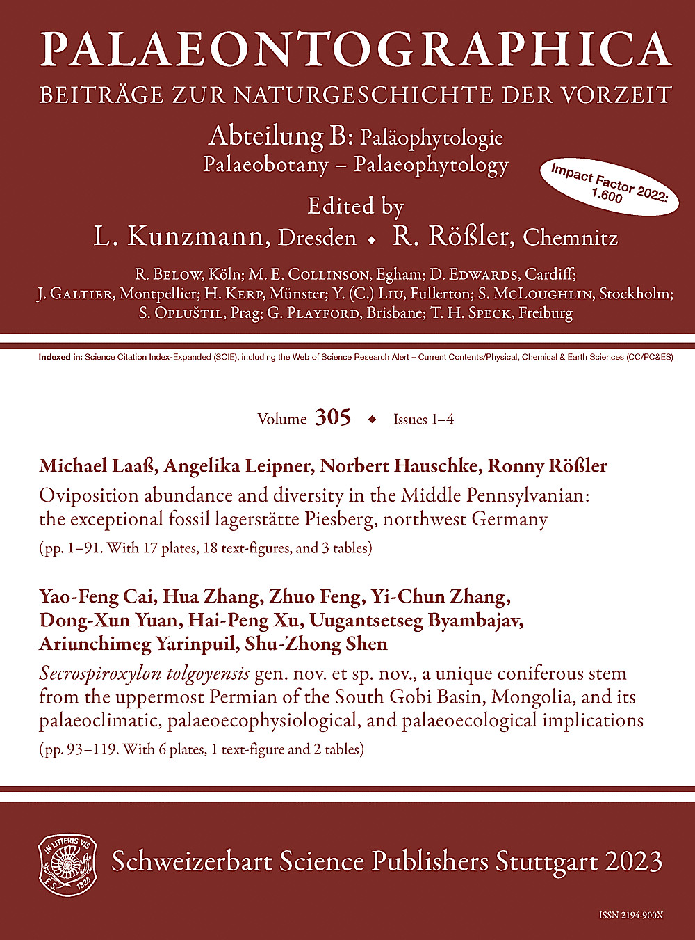 Cover image of: Palaeontographica Abteilung B Volume 305 Issue 1-4