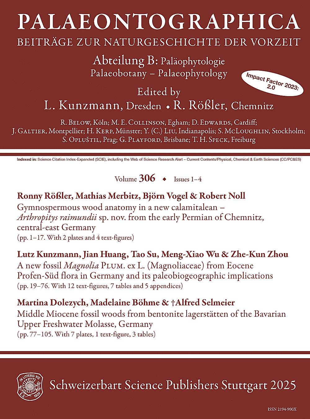Cover image of: Palaeontographica Abteilung B Volume 306 Issue 1-4
