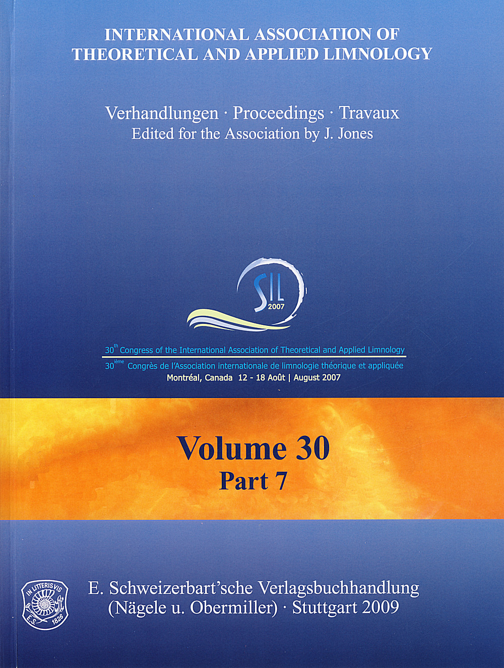 Image de couverture de:  - 30th Congress of the International Association of Theoretical and Applied Limnology. Montreal, Canada, 
12-18 August 2007 Proceedings. Managing large lakes of the world: health, integrity and risks