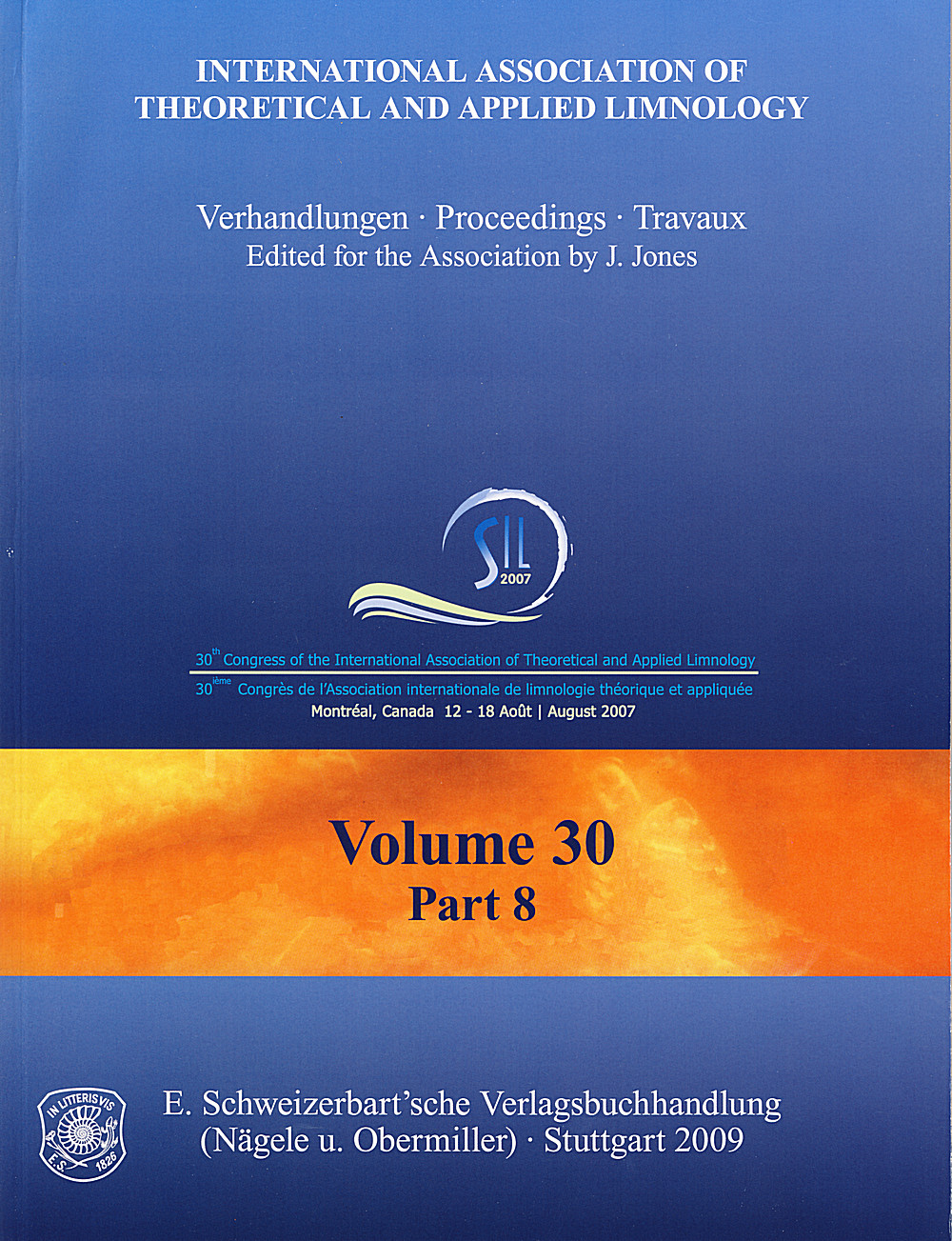 Cover image of:  - 30th Congress of the International Association of Theoretical and Applied Limnology. Montreal, Canada, 
12-18 August 2007 Proceedings
