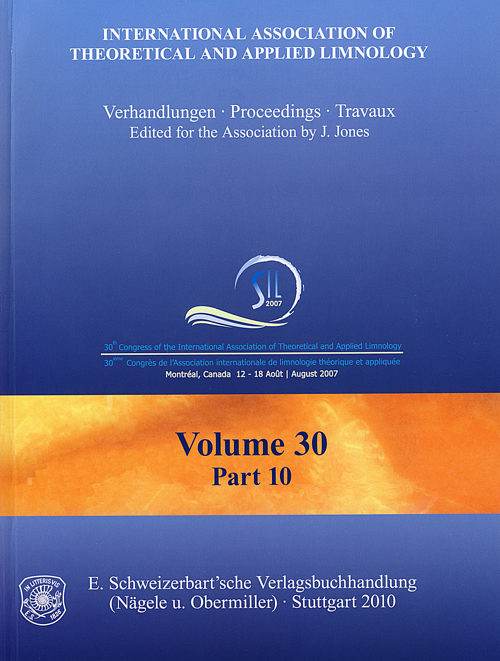 Cover image of:  - 30th Congress of the International Association of Theoretical and Applied Limnology. Montreal, Canada, 12-18 August 2007 Proceedings