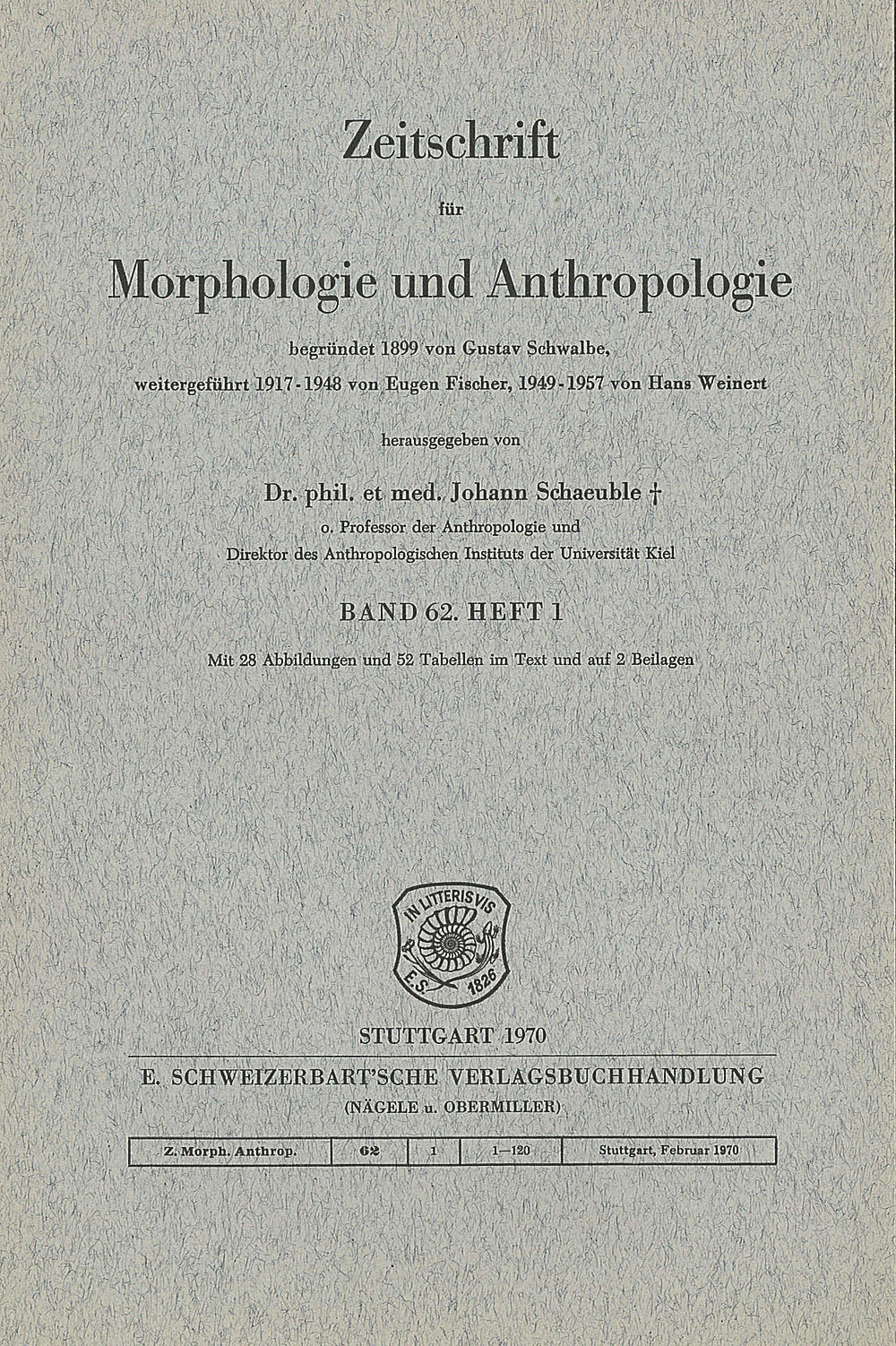 Umschlagbild des Buches: Zeitschrift für Morphologie und Anthropologie Band 62 Heft 1