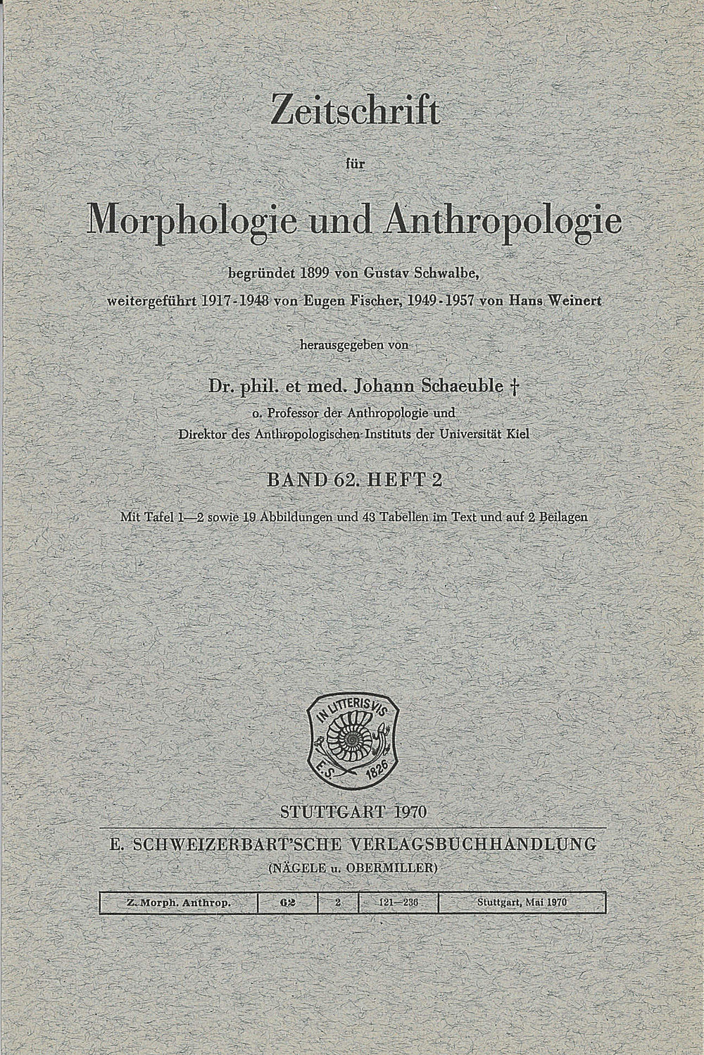 Umschlagbild des Buches: Zeitschrift für Morphologie und Anthropologie Band 62 Heft 2