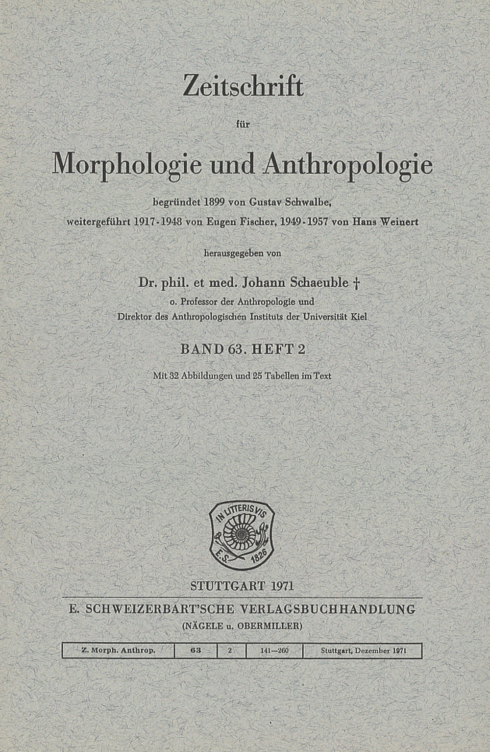 Image de couverture de: Zeitschrift für Morphologie und Anthropologie Band 63 Heft 2