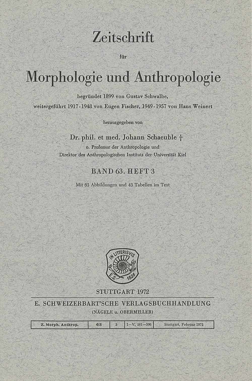 Image de couverture de: Zeitschrift für Morphologie und Anthropologie Band 63 Heft 3