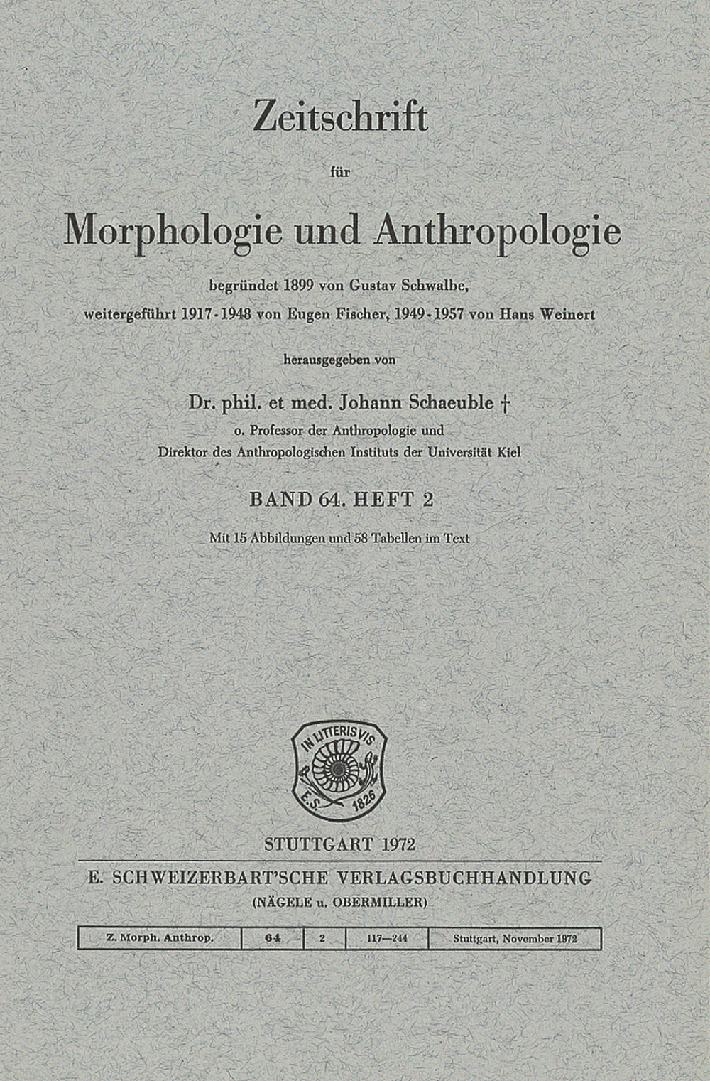 Cover image of: Zeitschrift für Morphologie und Anthropologie Band 64 Heft 2