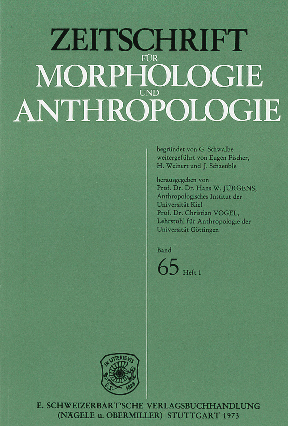 Cover image of: Zeitschrift für Morphologie und Anthropologie Band 65 Heft 1
