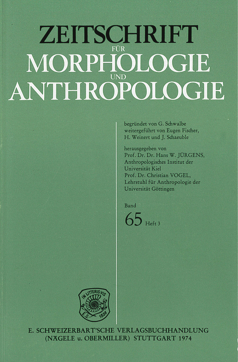 Cover image of: Zeitschrift für Morphologie und Anthropologie Band 65 Heft 3