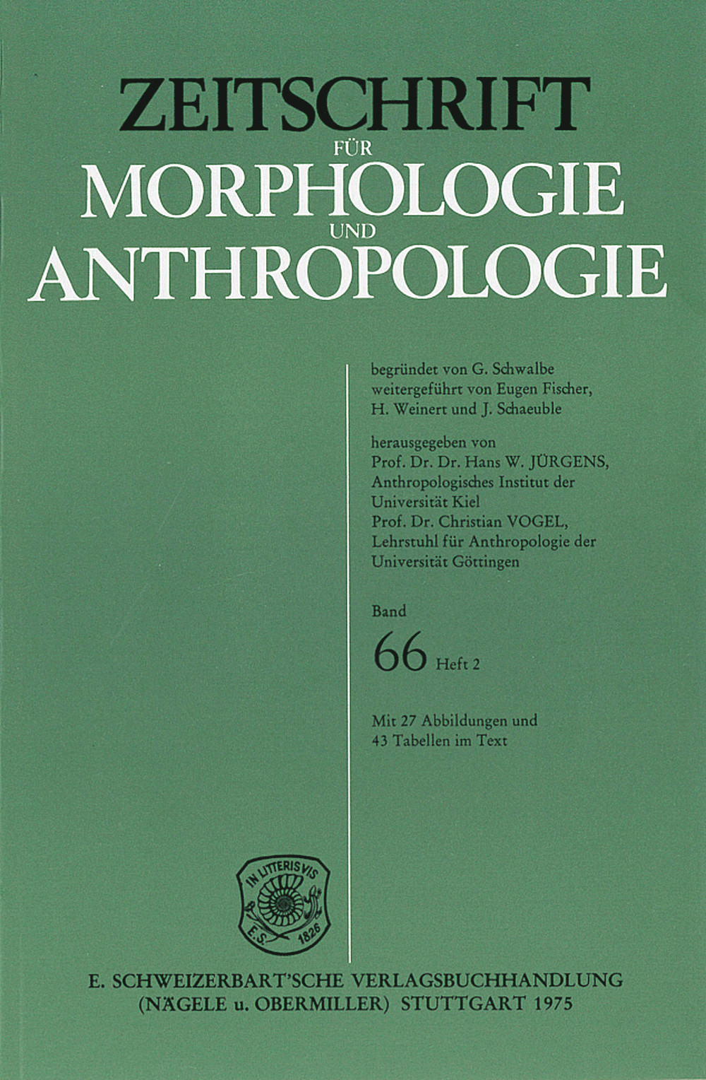 Cover image of: Zeitschrift für Morphologie und Anthropologie Band 66 Heft 2