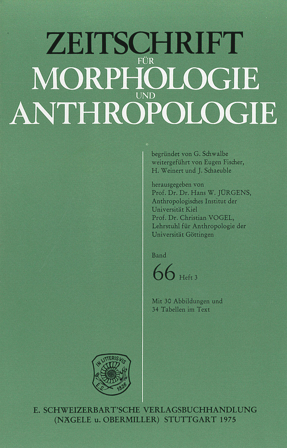 Cover image of: Zeitschrift für Morphologie und Anthropologie Band 66 Heft 3