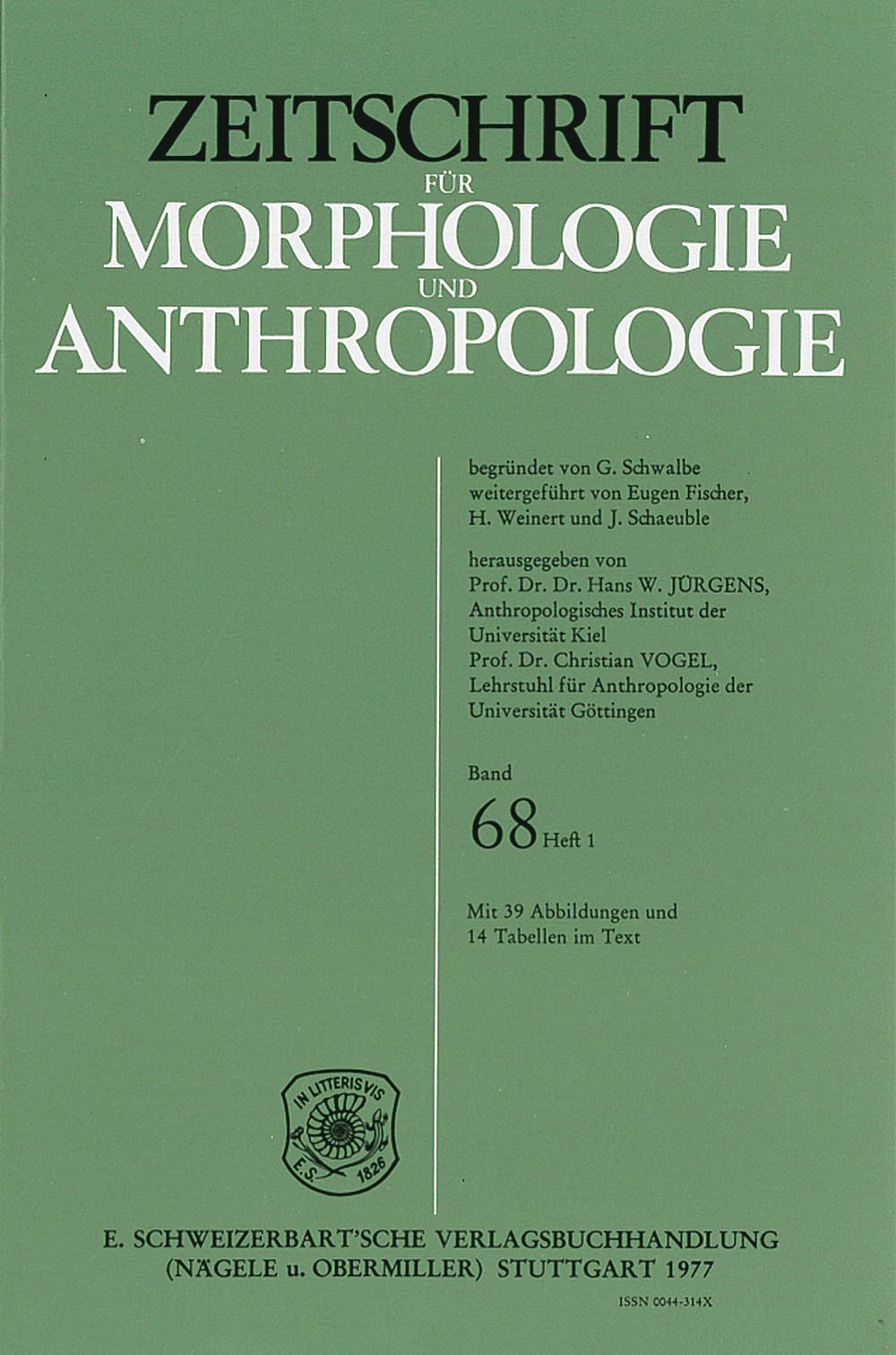 Umschlagbild des Buches: Zeitschrift für Morphologie und Anthropologie Band 68 Heft 1