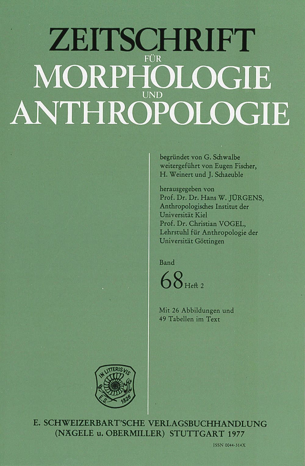 Umschlagbild des Buches: Zeitschrift für Morphologie und Anthropologie Band 68 Heft 2