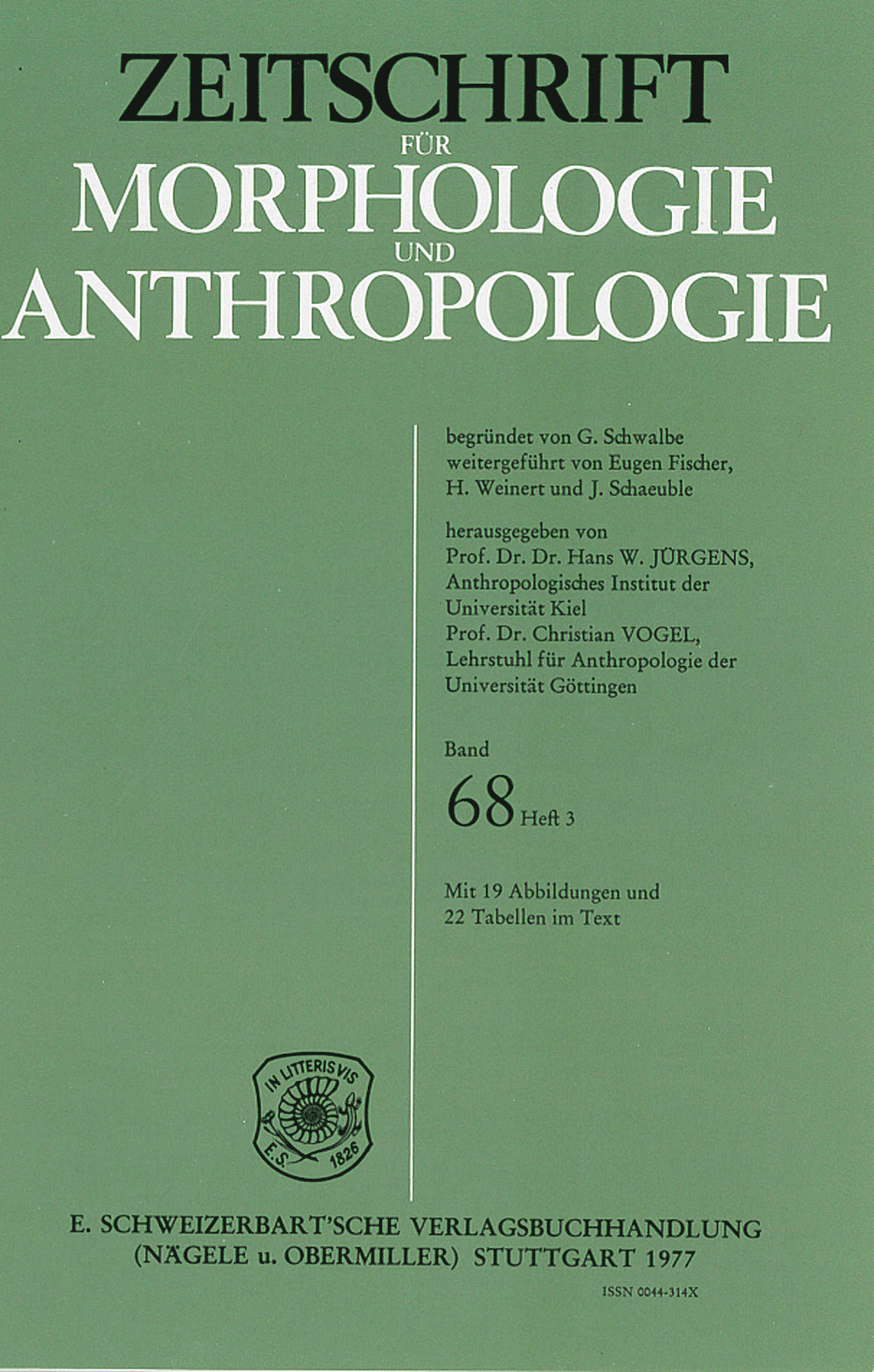 Umschlagbild des Buches: Zeitschrift für Morphologie und Anthropologie Band 68 Heft 3