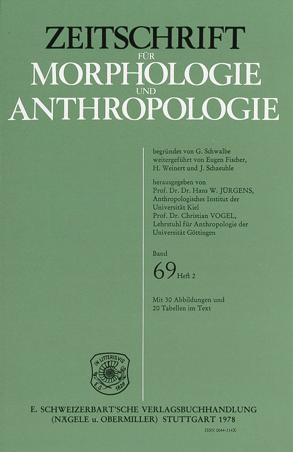 Image de couverture de: Zeitschrift für Morphologie und Anthropologie Band 69 Heft 2