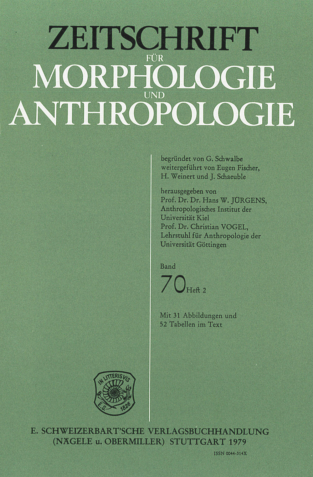 Image de couverture de: Zeitschrift für Morphologie und Anthropologie Band 70 Heft 2
