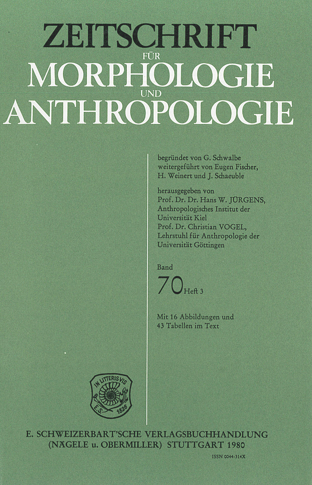 Image de couverture de: Zeitschrift für Morphologie und Anthropologie Band 70 Heft 3