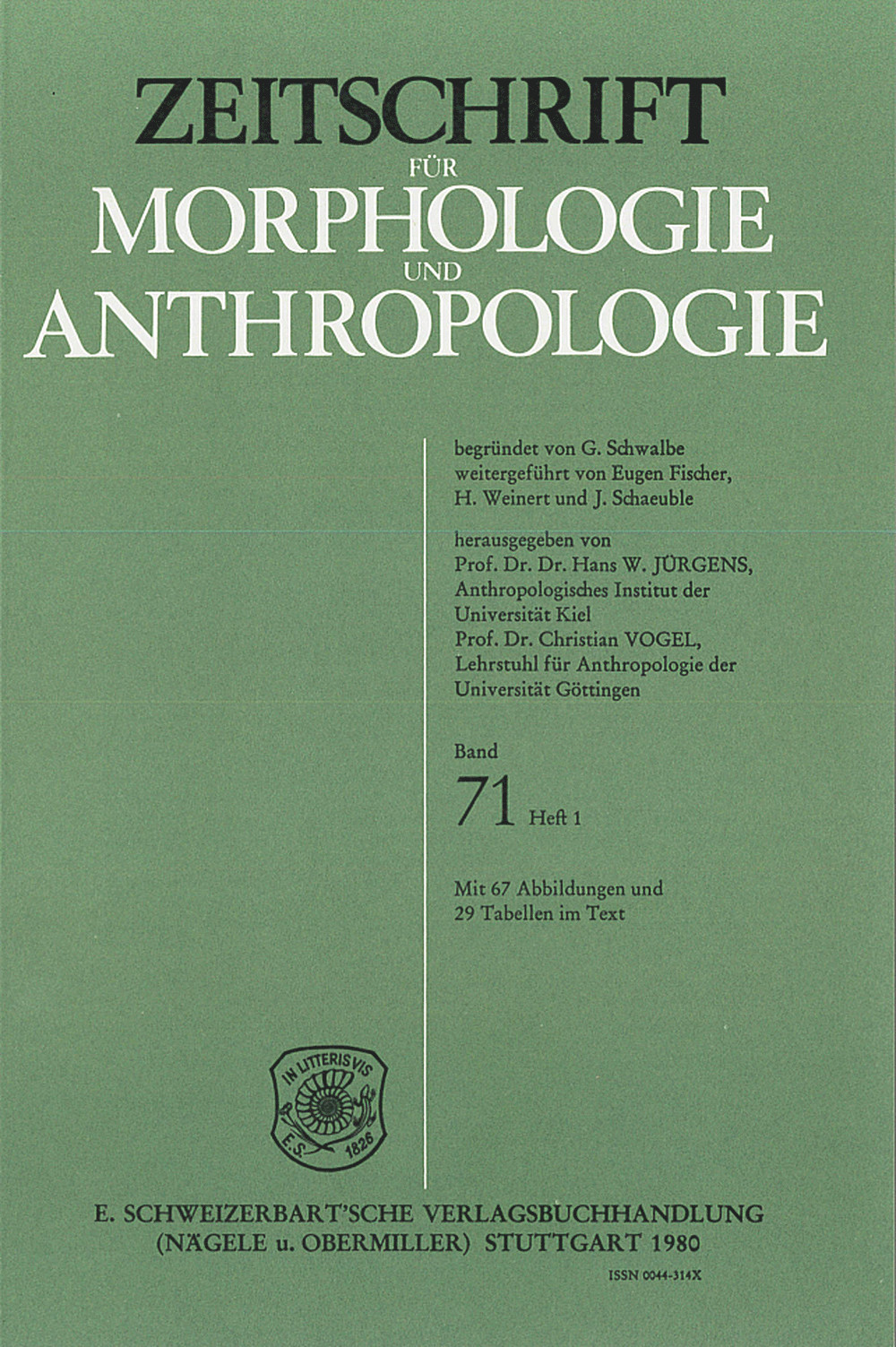 Cover image of: Zeitschrift für Morphologie und Anthropologie Band 71 Heft 1