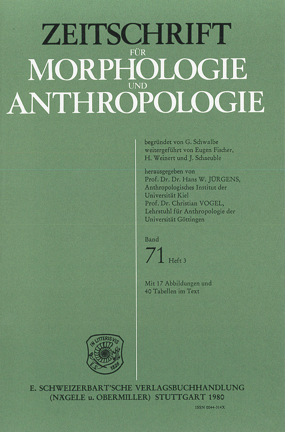 Cover image of: Zeitschrift für Morphologie und Anthropologie Band 71 Heft 3