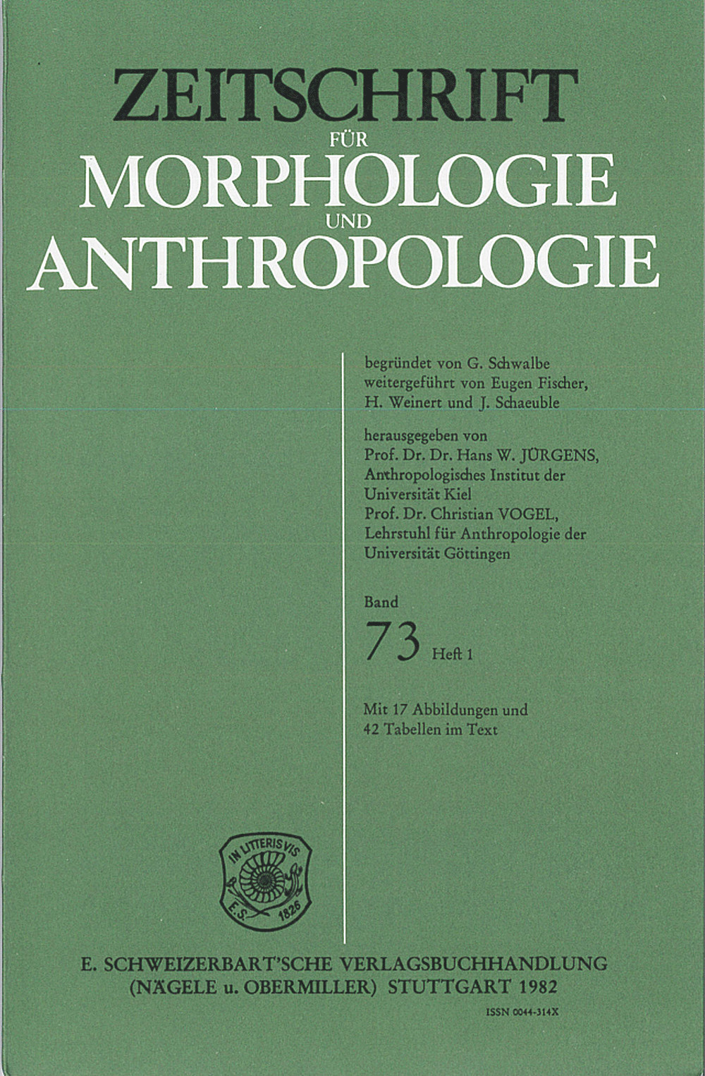 Image de couverture de: Zeitschrift für Morphologie und Anthropologie Band 73 Heft 1