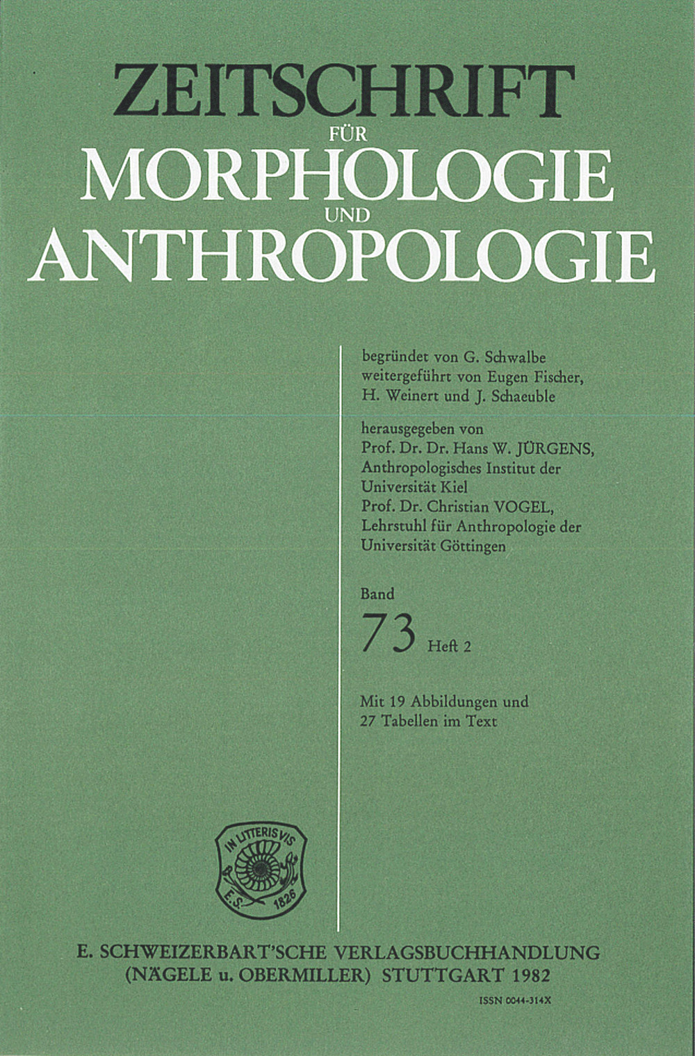 Image de couverture de: Zeitschrift für Morphologie und Anthropologie Band 73 Heft 2