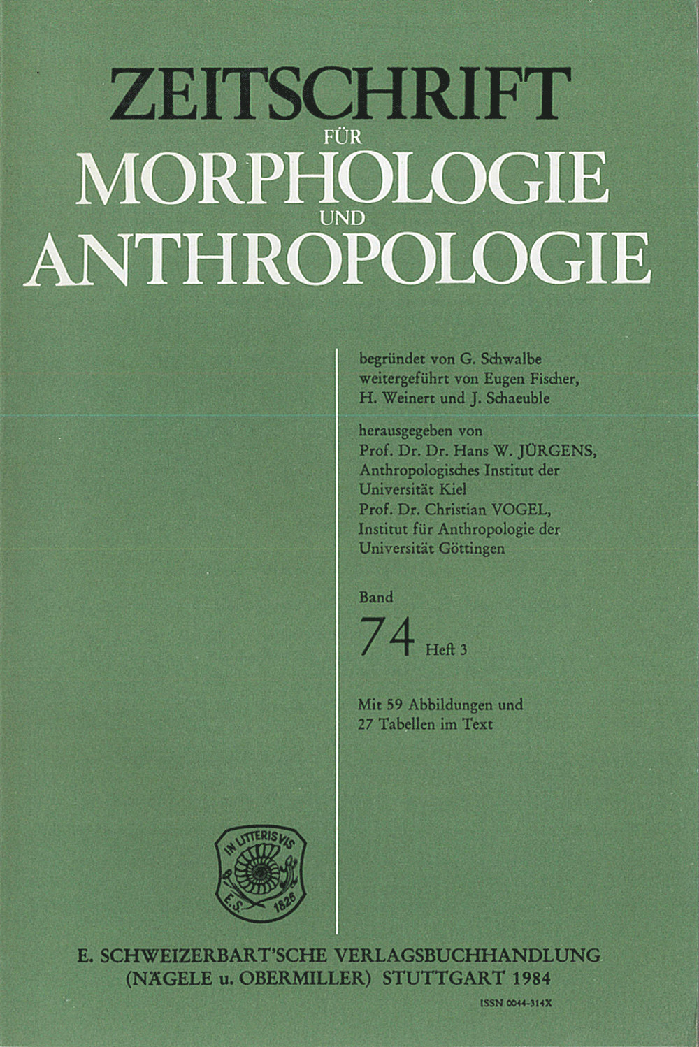 Cover image of: Zeitschrift für Morphologie und Anthropologie Band 74 Heft 3