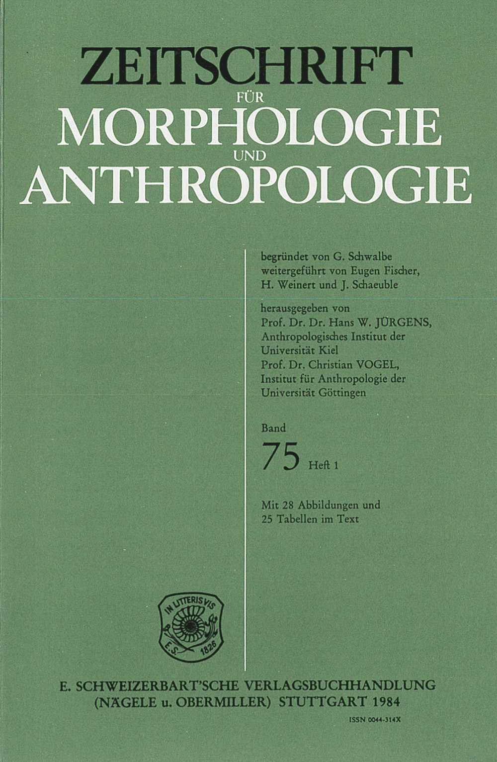 Image de couverture de: Zeitschrift für Morphologie und Anthropologie Band 75 Heft 1