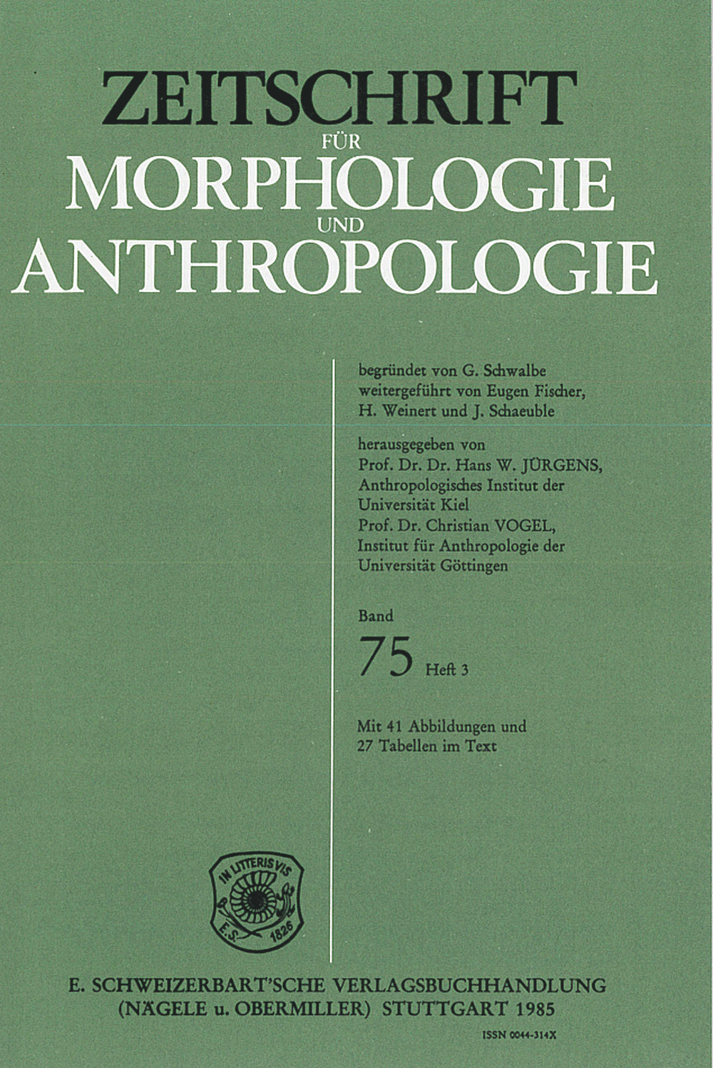 Image de couverture de: Zeitschrift für Morphologie und Anthropologie Band 75 Heft 3