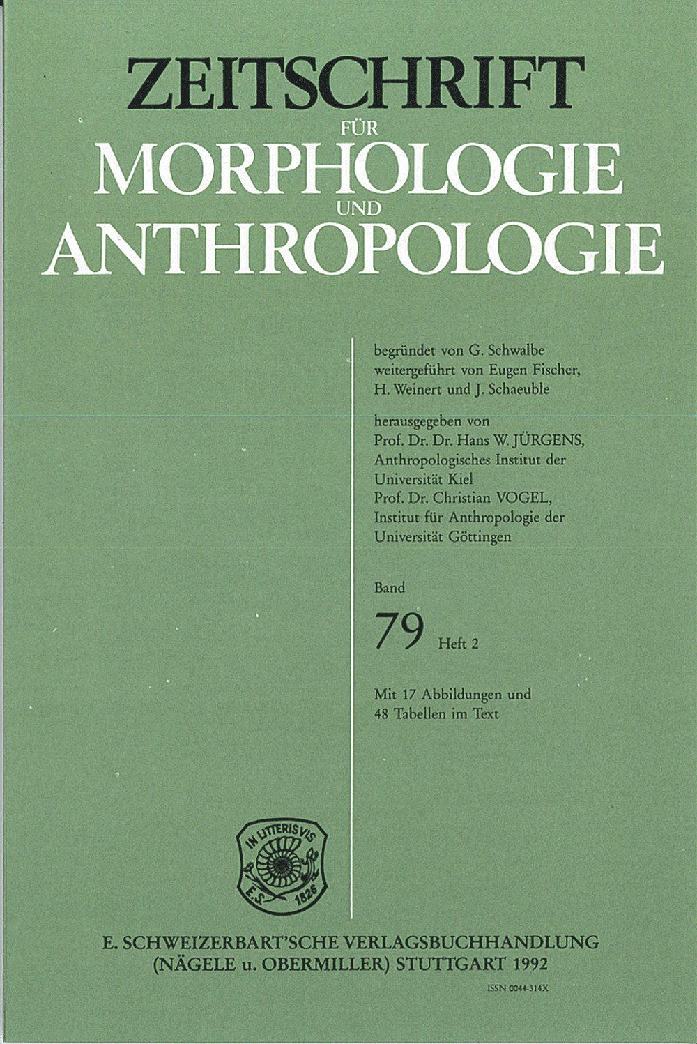 Image de couverture de: Zeitschrift für Morphologie und Anthropologie Band 79 Heft 2