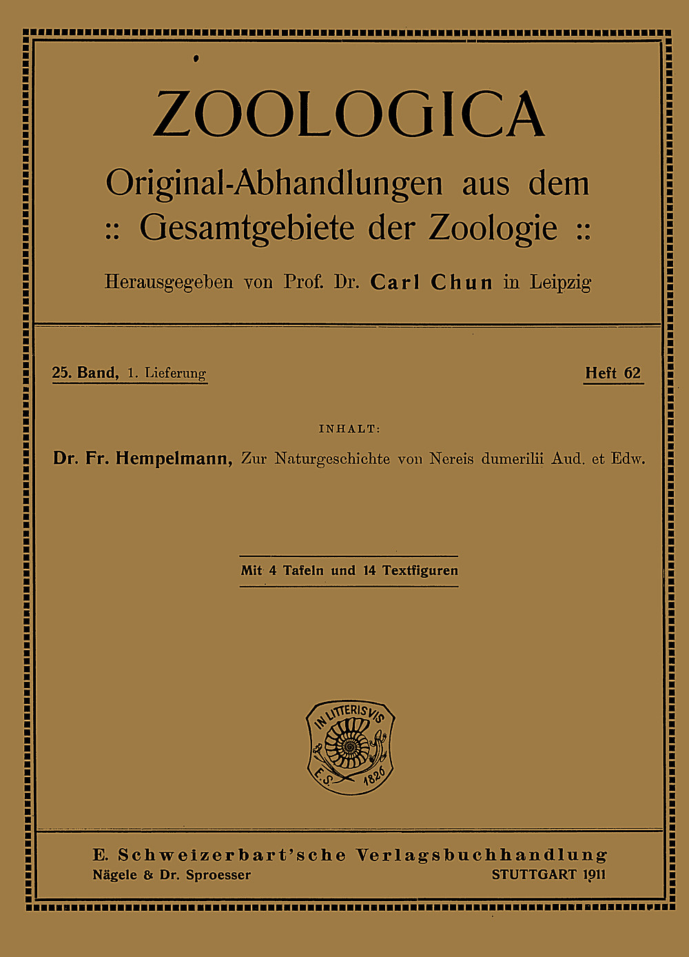 Cover image of: Friedrich Hempelmann - Zur Naturgeschichte von Nereis dumerilii Aud. et Edw. 