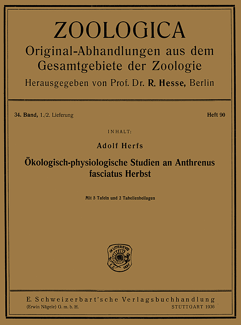Cover image of: Adolf Herfs - Ökologisch-physiologische Studien an <i>Anthrenus 
fasciatus</i> Herbst 