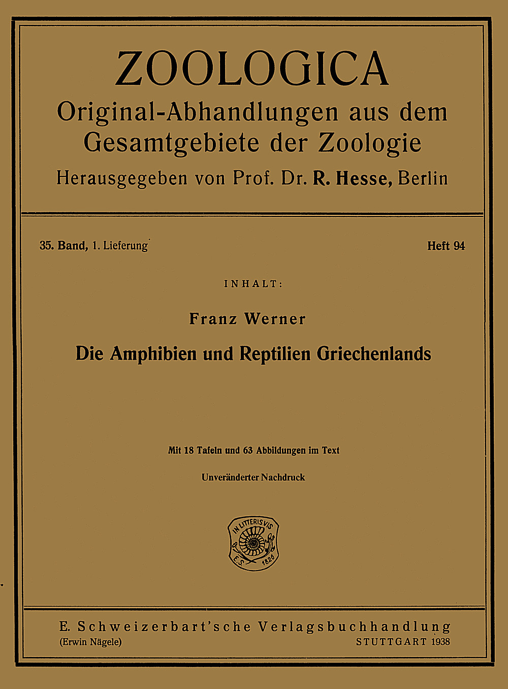 Cover image of: Franz Werner - Die Amphibien und Reptilien Griechenlands 