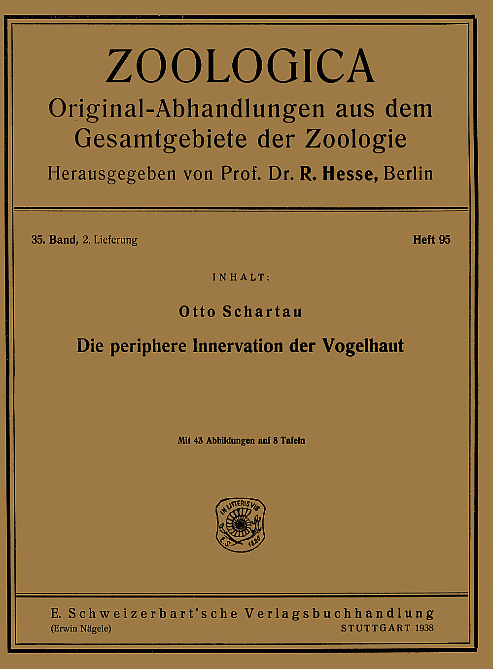 Umschlagbild des Buches: Otto Schartau - Die periphere Innervation der Vogelhaut 