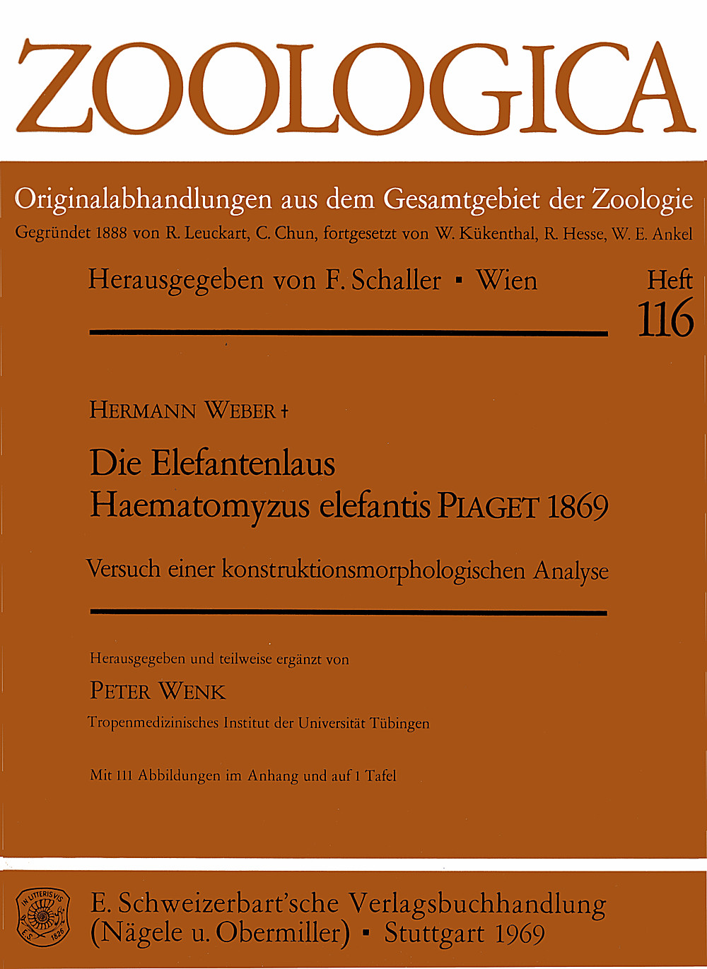 Cover image of: Hermann Weber - Die Elefantenlaus <i>Haematomyzus elefantis</i> Piaget 
1869 Versuch einer konstruktionsmorphologischen Analyse
