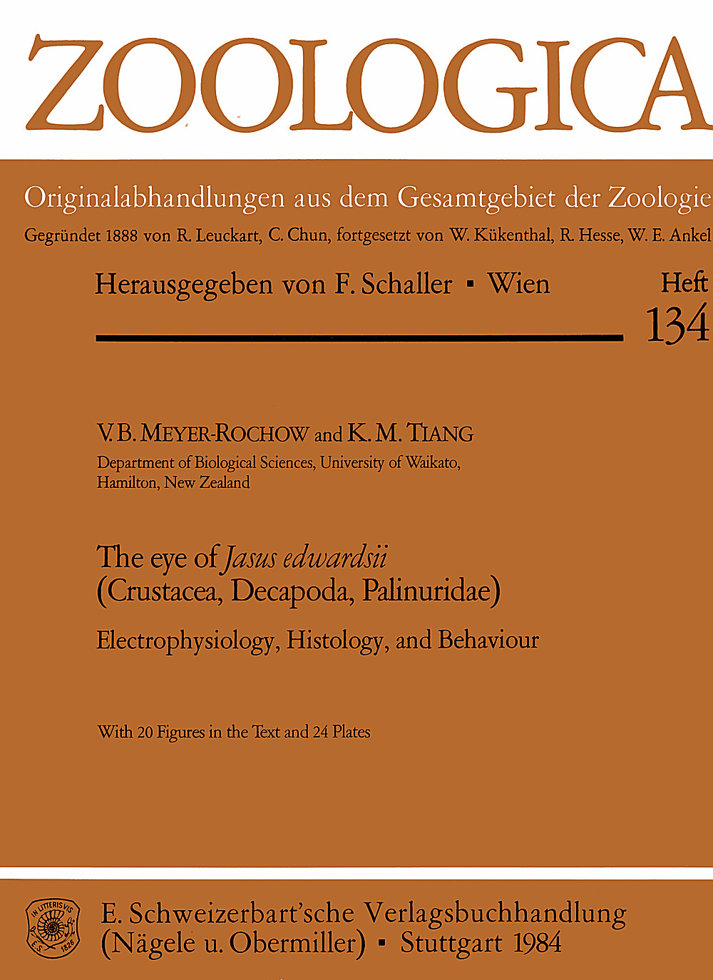 Cover image of: V. B. Meyer-Rochow; K M. Tiang - The eye of Jasus edwardsii (Crustacea, Decapoda, 
Palinuridae) Electrophysiology, histology and behaviour