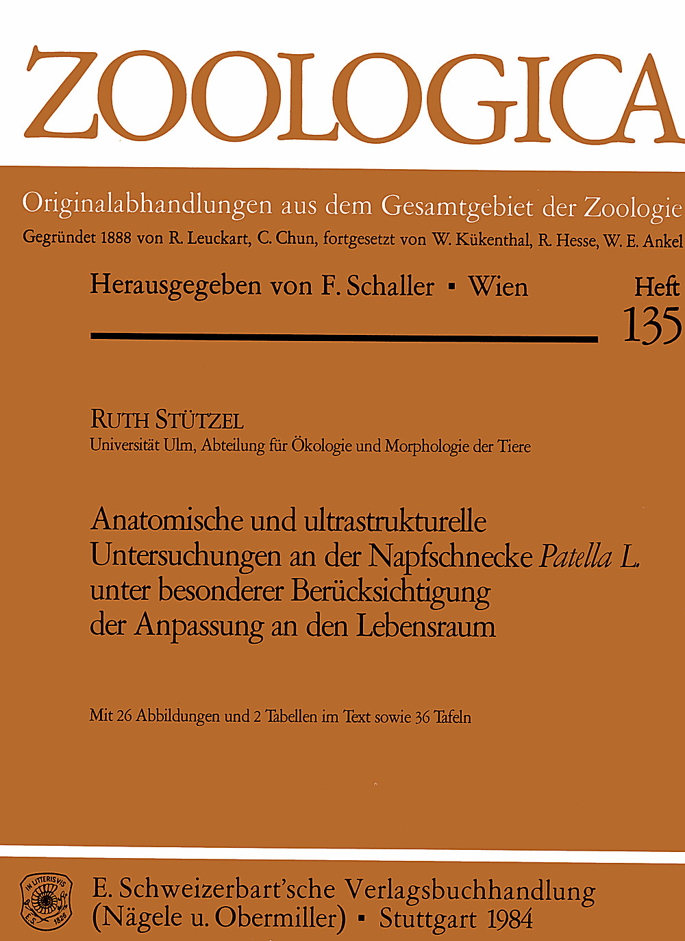Image de couverture de: Ruth Stützel - Anatomische und ultrastrukturelle Untersuchungen an der 
<i>Napfschnecke Patella L.</i> unter besonderer Berücksichtigung der Anpassung an den 
Lebensraum