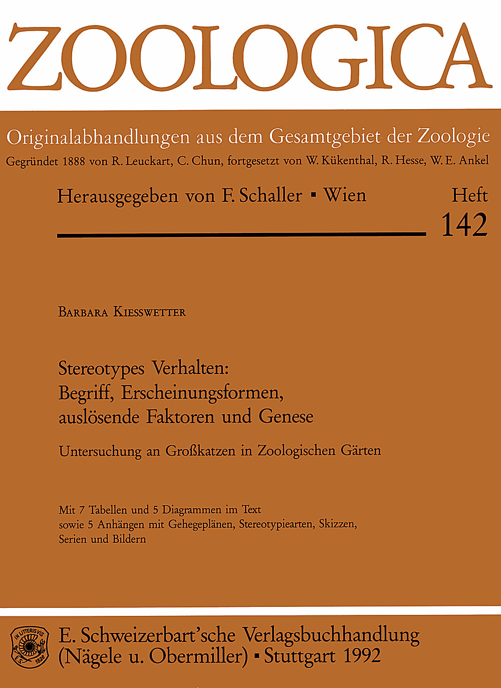 Cover image of: Barbara Kiesswetter - Stereotypes Verhalten Begriff, Erscheinungsformen, auslösende Faktoren und Genese.
Untersuchungen an Großkatzen in Zoologischen Gärten