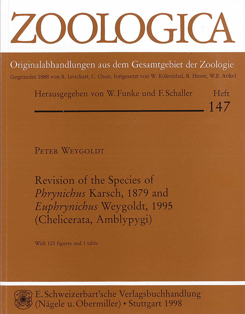 Image de couverture de: Peter Weygoldt - Revision of the Species of <i>Phrynichus</i> Karsch, 1879
and <i>Euphrynichus</i> Weygoldt, 1995 (Chelicerata, Amblypygi)