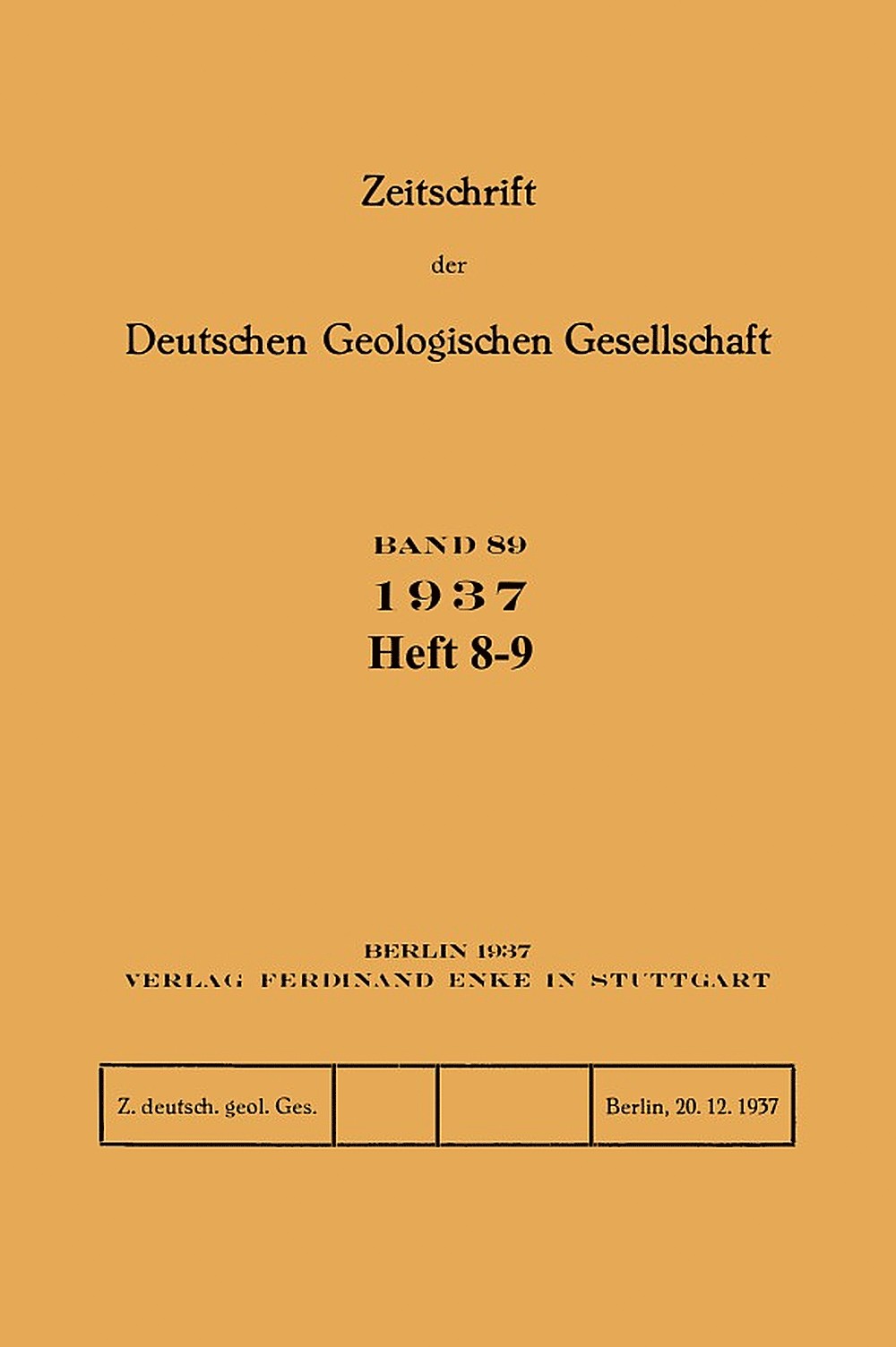 Image de couverture de: Zeitschrift der Deutschen Geologischen Gesellschaft Band 89 Heft 8-9