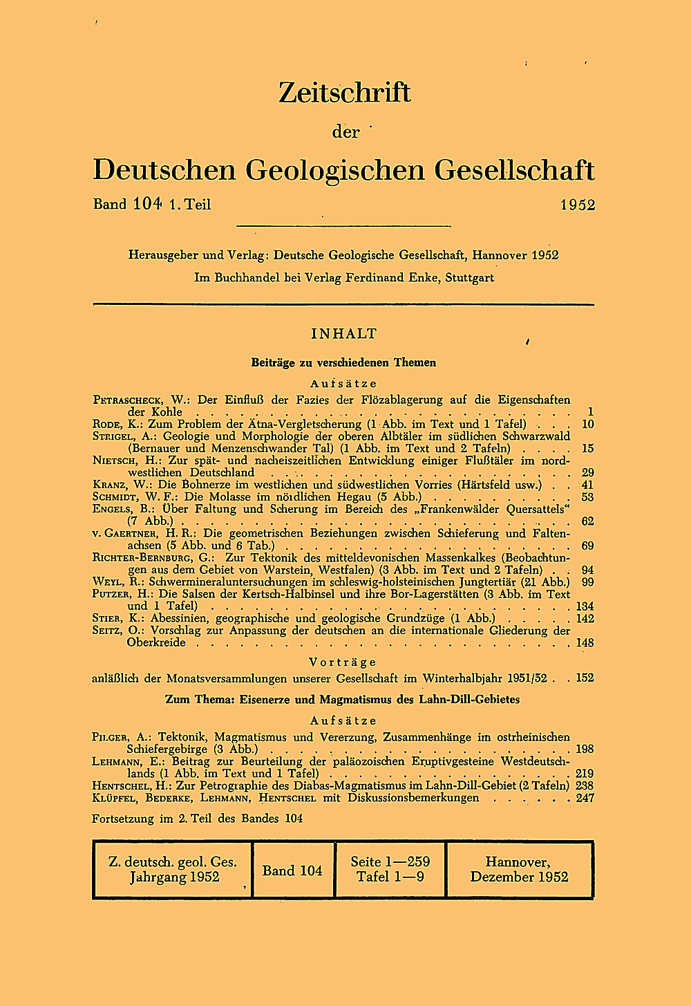 Umschlagbild des Buches: Zeitschrift der Deutschen Geologischen Gesellschaft Band 104 Heft 1
