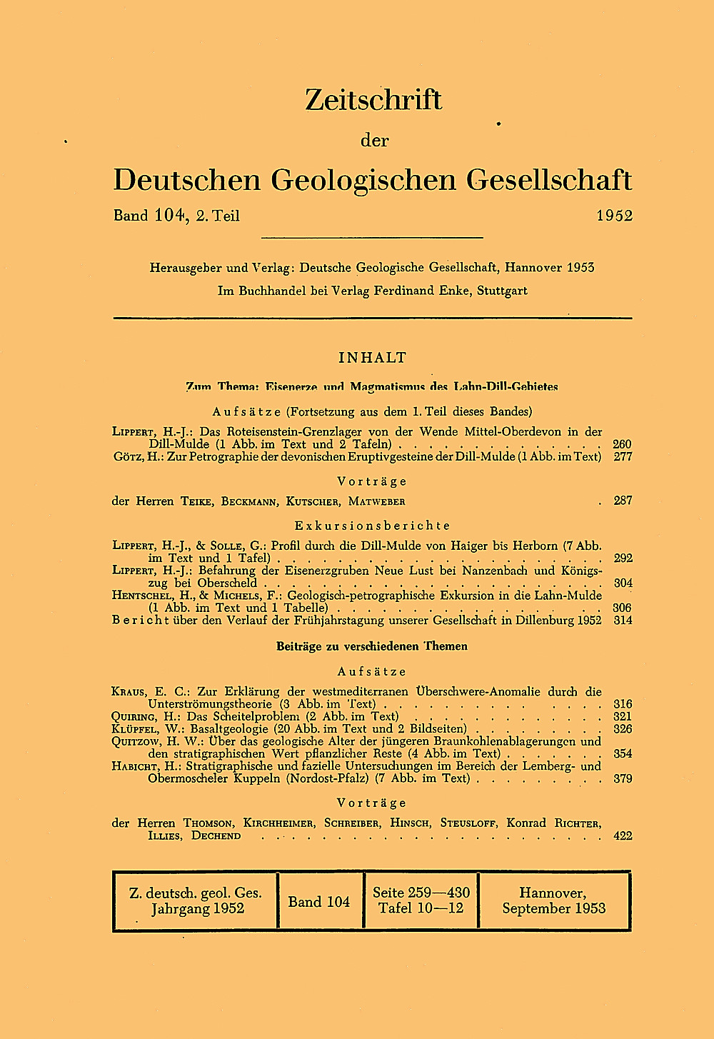 Umschlagbild des Buches: Zeitschrift der Deutschen Geologischen Gesellschaft Band 104 Heft 2