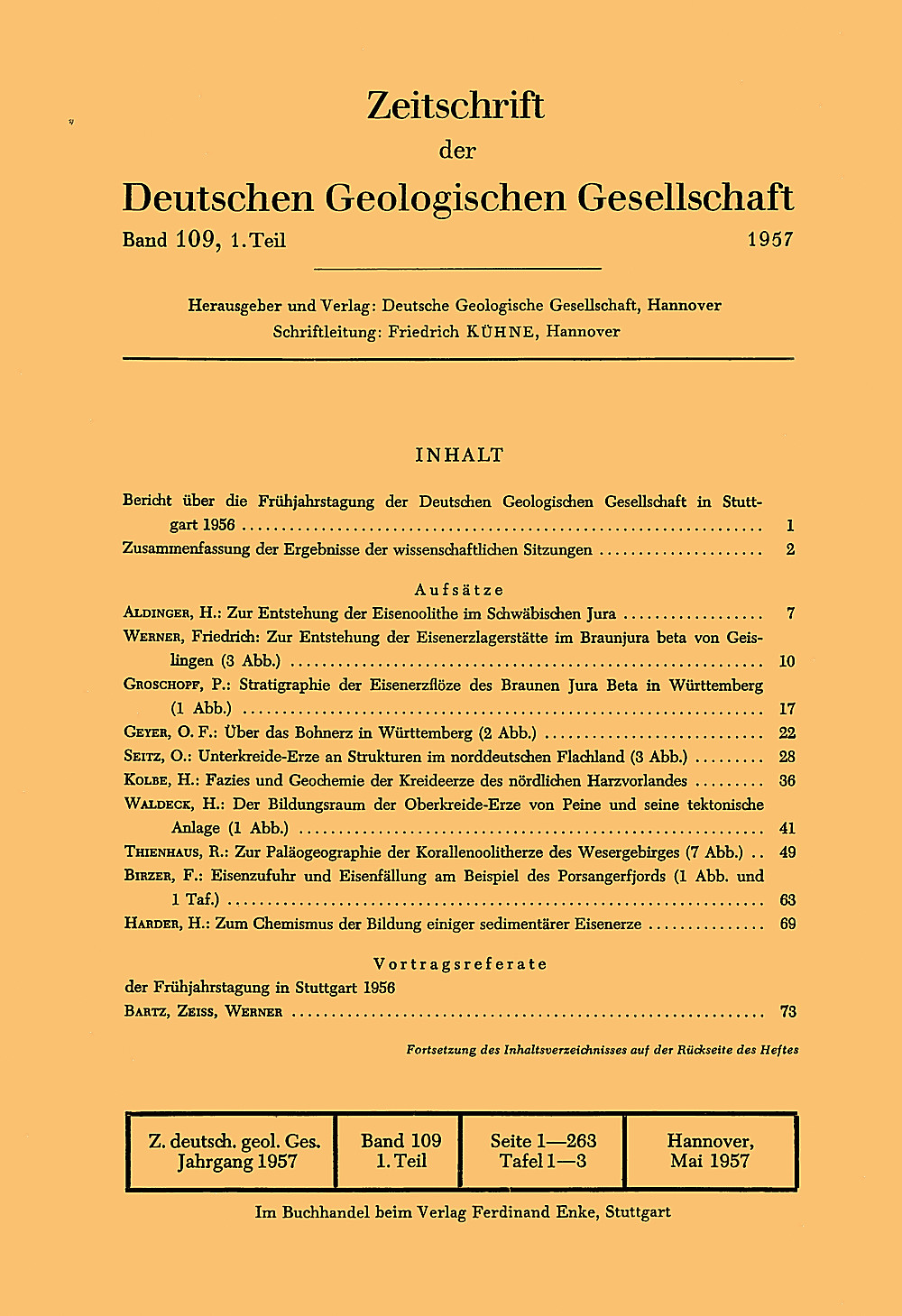 Umschlagbild des Buches: Zeitschrift der Deutschen Geologischen Gesellschaft Band 109 Heft 1