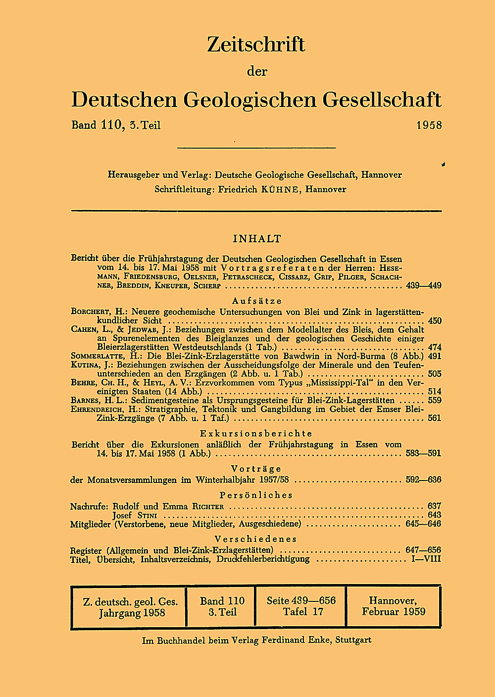 Cover image of: Zeitschrift der Deutschen Geologischen Gesellschaft Band 110 Heft 3