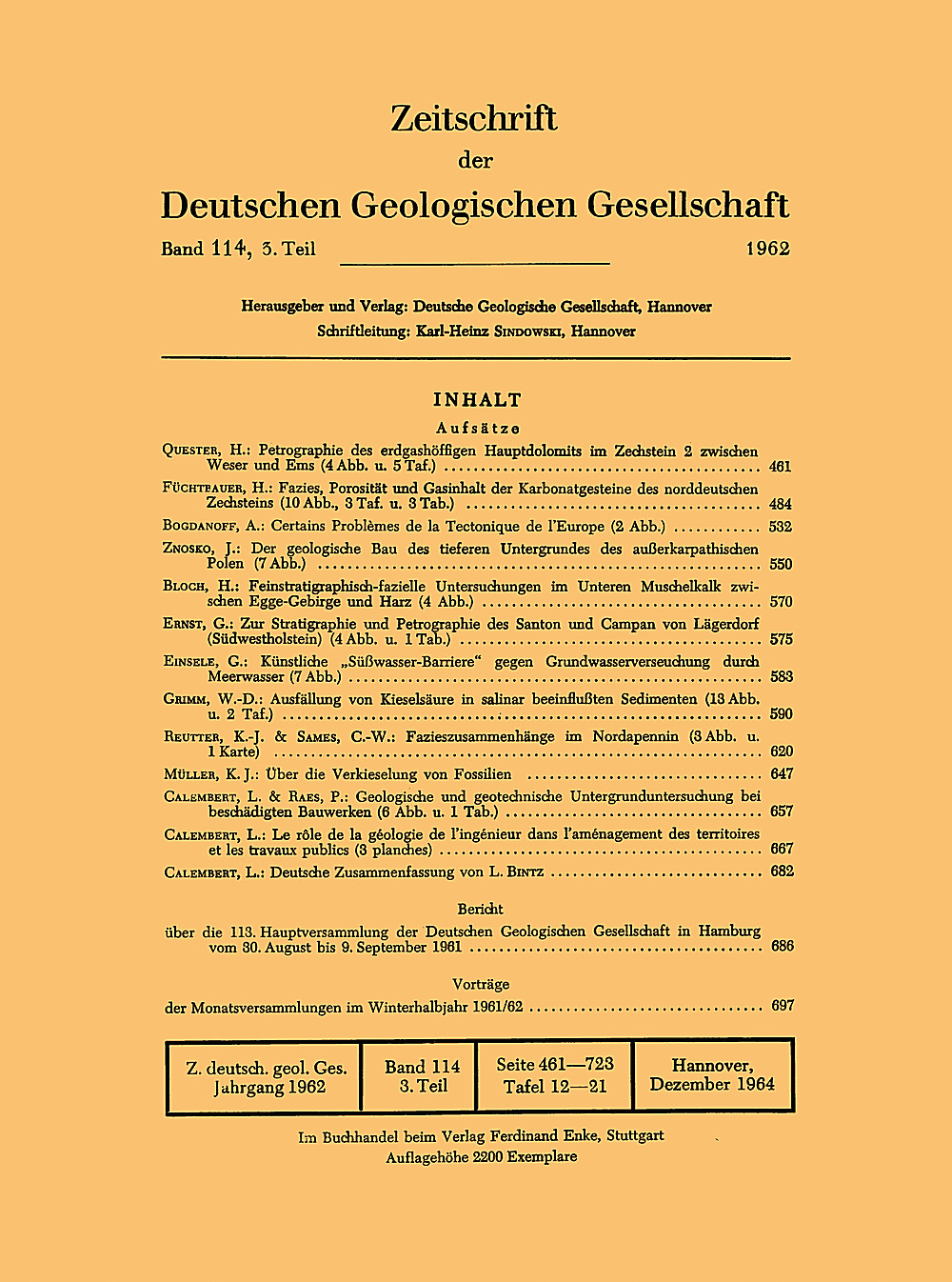 Image de couverture de: Zeitschrift der Deutschen Geologischen Gesellschaft Band 114 Heft 3