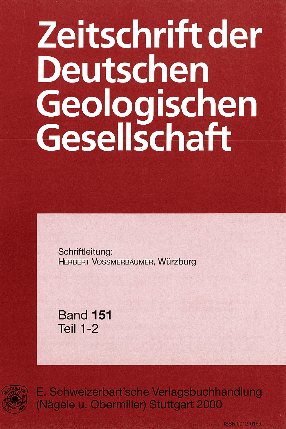 Cover image of: Zeitschrift der Deutschen Geologischen Gesellschaft Band 151 Heft 1-2